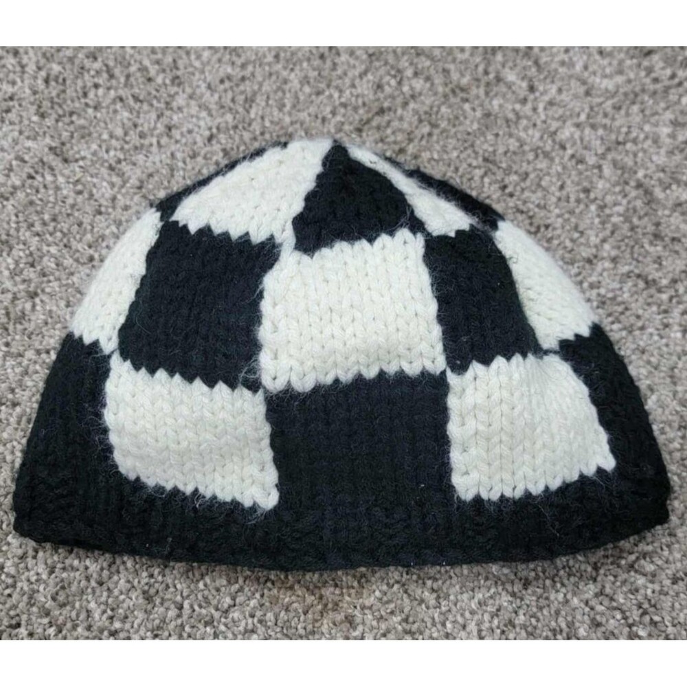 Broner Beanie Toque Youth age 6 - 10 White Black Checkered Punk Y2k Skate hat